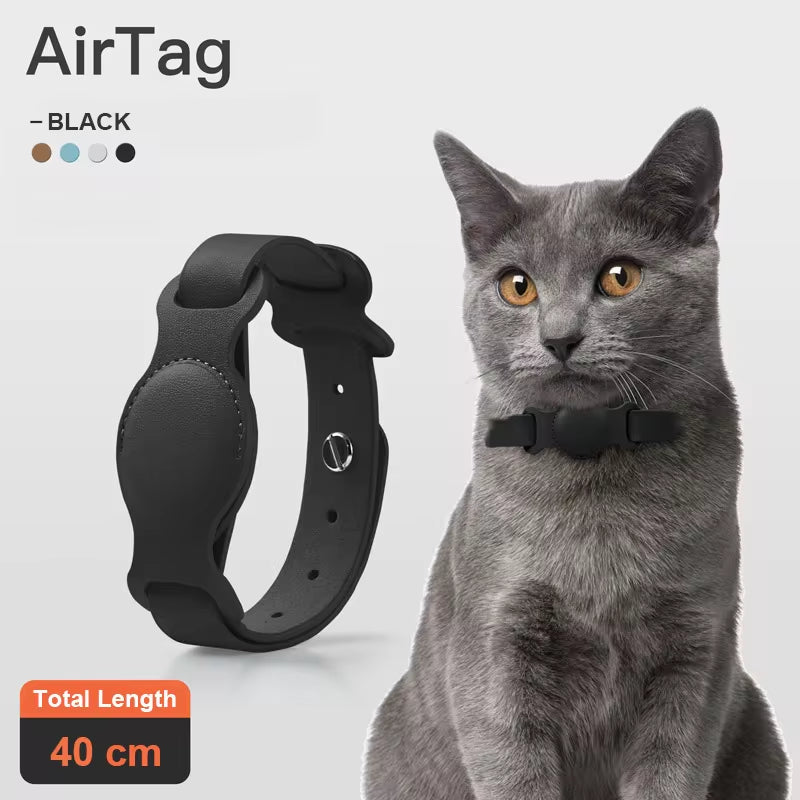 Collier en cuir pour chien et chat avec support Airtag