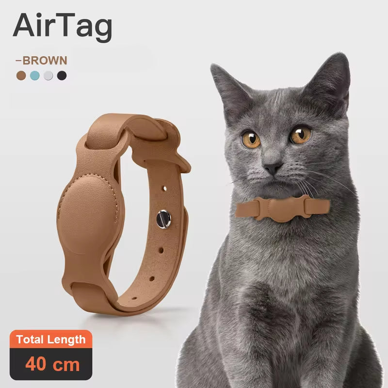Collier en cuir pour chien et chat avec support Airtag