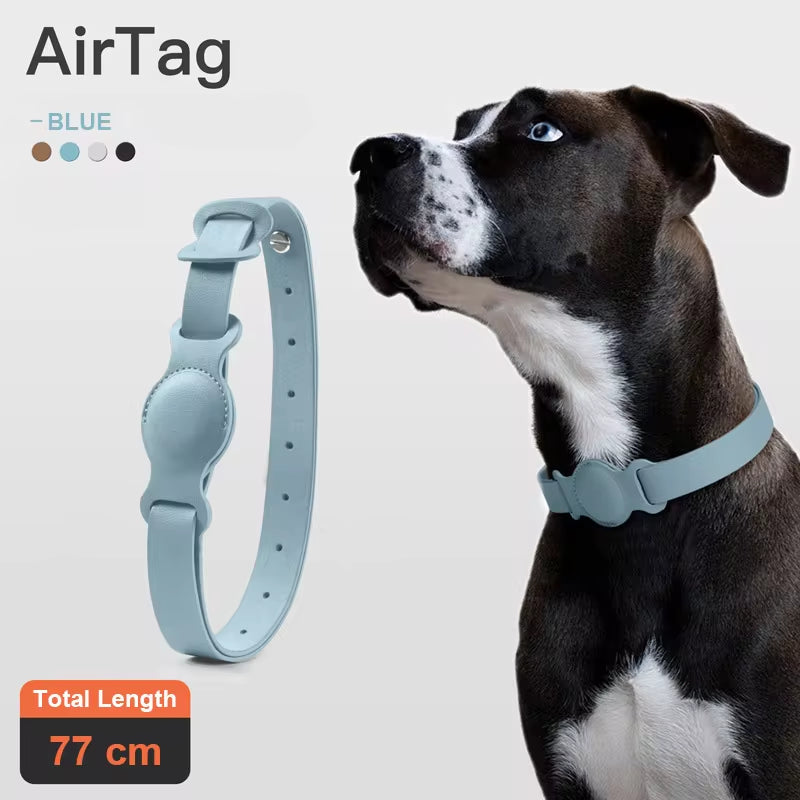Collier en cuir pour chien et chat avec support Airtag