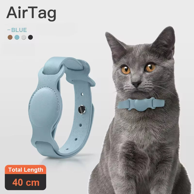 Collier en cuir pour chien et chat avec support Airtag