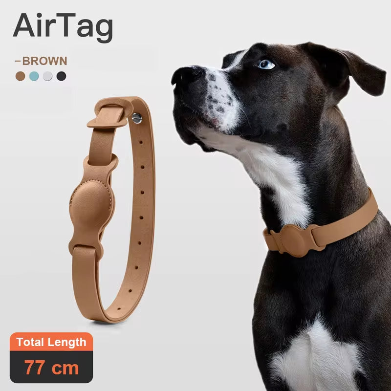 Collier en cuir pour chien et chat avec support Airtag