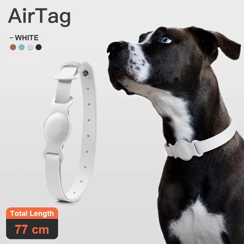 Collier en cuir pour chien et chat avec support Airtag