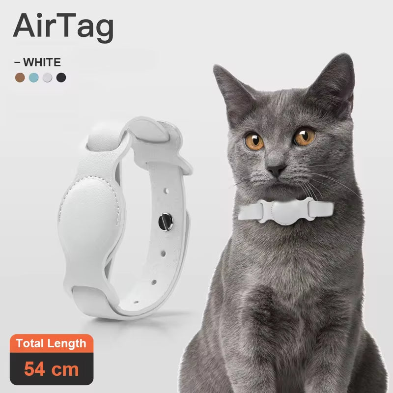 Collier en cuir pour chien et chat avec support Airtag