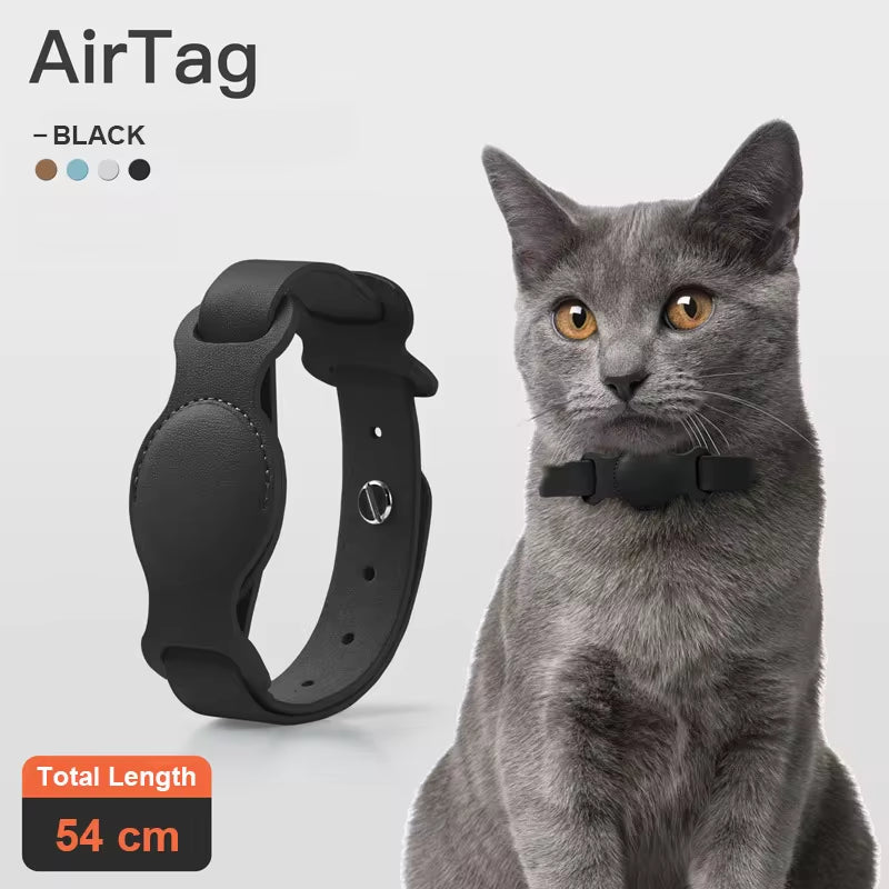 Collier en cuir pour chien et chat avec support Airtag