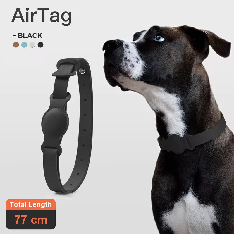 Collier en cuir pour chien et chat avec support Airtag
